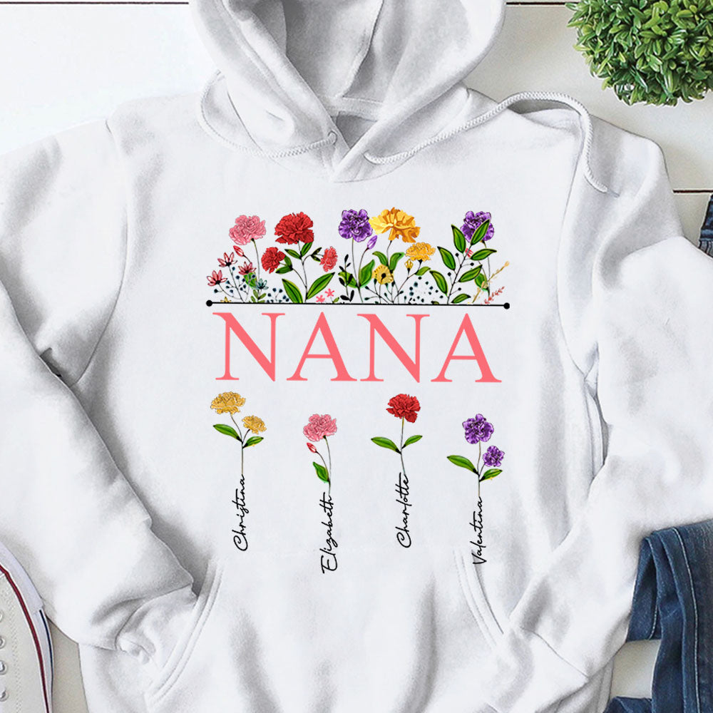Personalized Nana Carnation Garden Shirt For Grandma