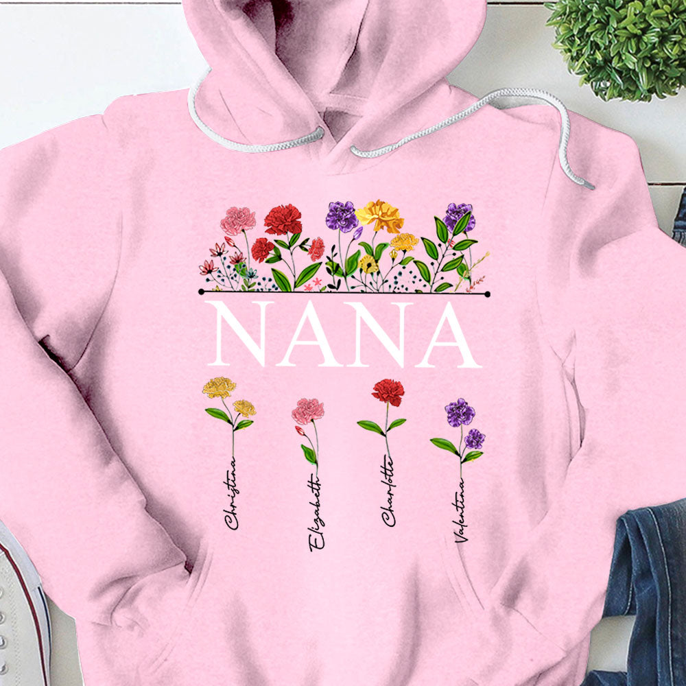 Personalized Nana Carnation Garden Shirt For Grandma