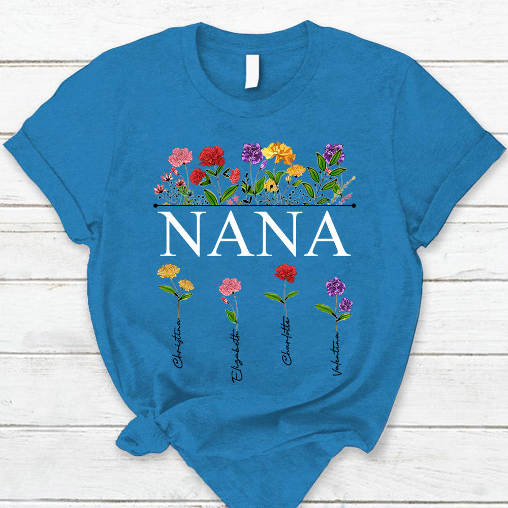 Personalized Nana Carnation Garden Shirt For Grandma