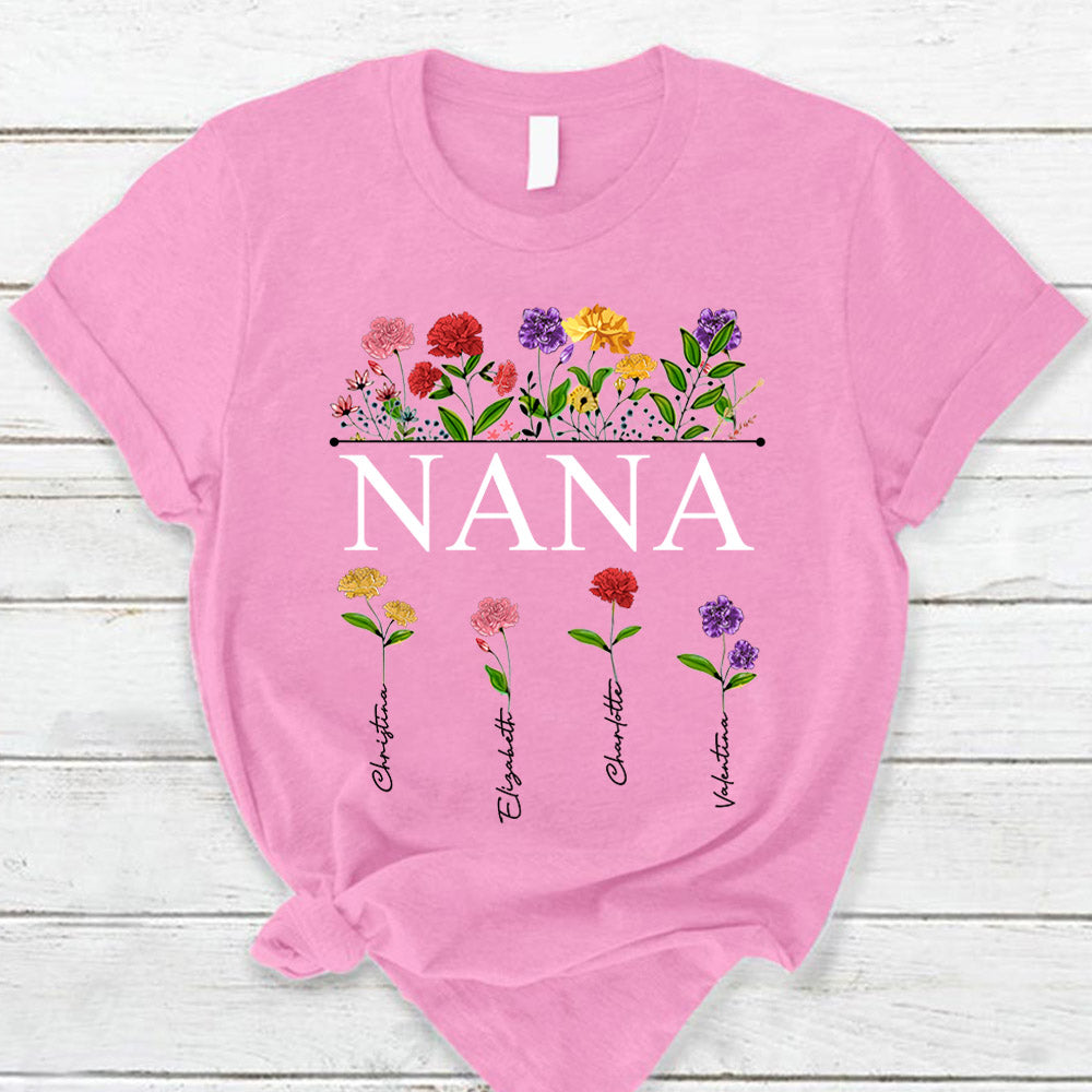 Personalized Nana Carnation Garden Shirt For Grandma