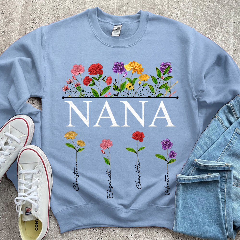 Personalized Nana Carnation Garden Shirt For Grandma