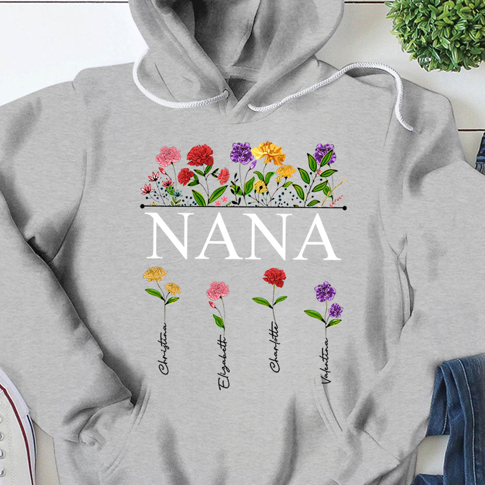 Personalized Nana Carnation Garden Shirt For Grandma
