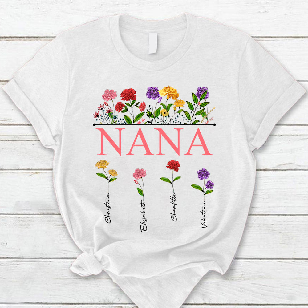 Personalized Nana Carnation Garden Shirt For Grandma