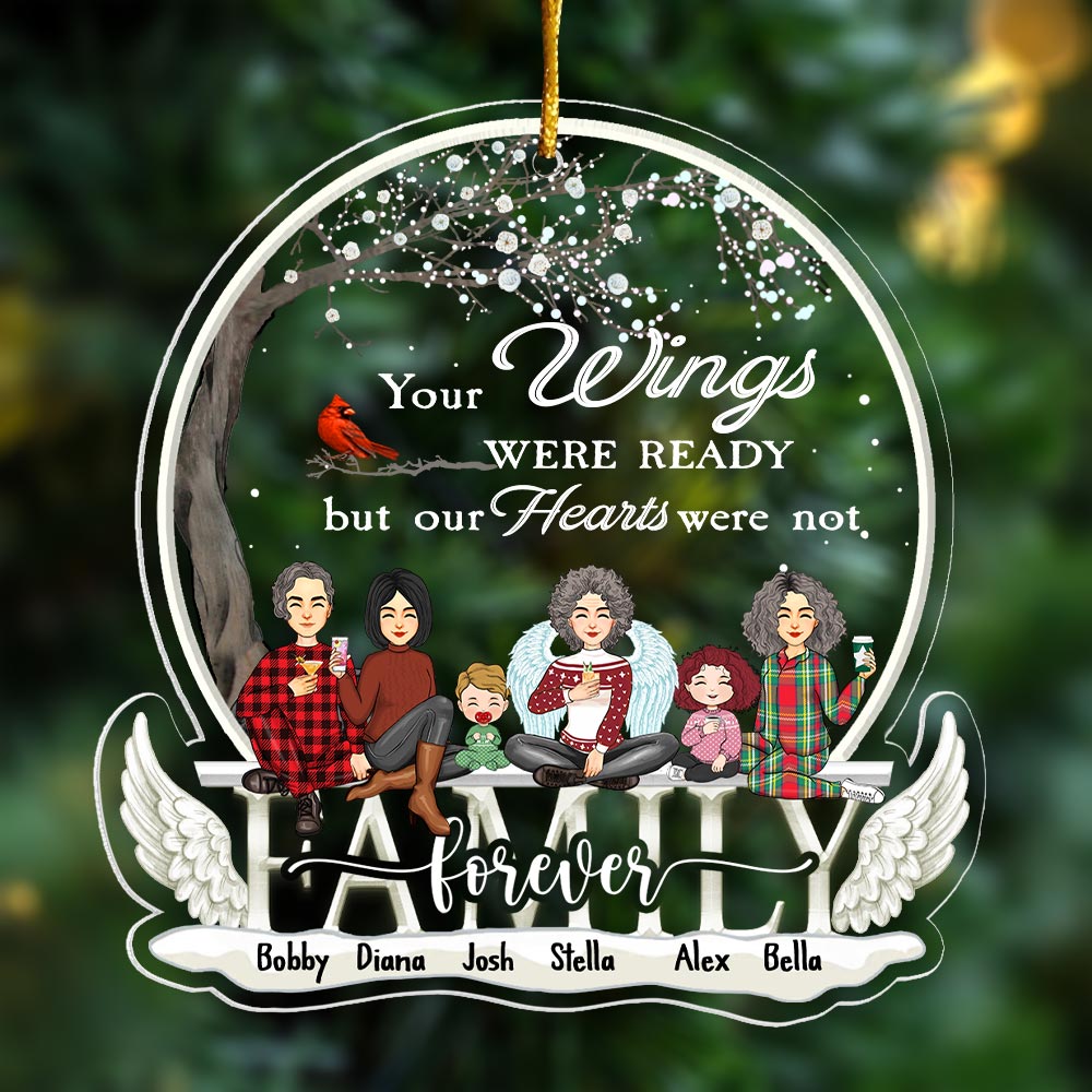 Christmas In Heaven Ornament - Your Wings Were Ready But Our Heart Were Not Personalized Christmas Memorial Acrylic Ornament