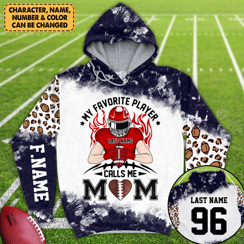 Personalized Shirt My Favorite Player Calls Me Mom Leopard Bleach All Over Print Shirt For Football Mom Grandma H2511