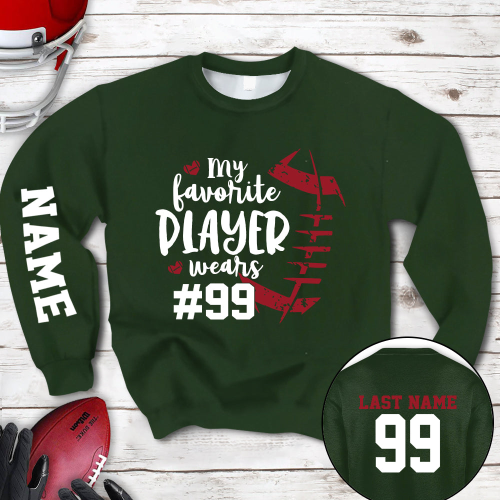 Personalized Shirt My Favorite Player Wears Football Number All Over Print Shirt For Football Mom Grandma Family Member Game Day Shirt H2511