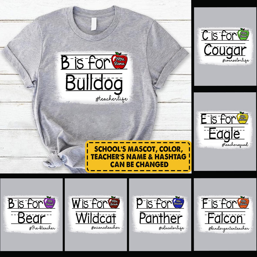 Personalized School Mascot Custom Apple Name Teacher T-Shirt, Custom Gifts For Teacher