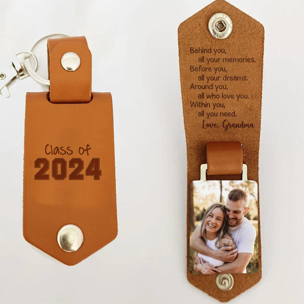 Class Of 2024 Graduation Leather Key Chain - Personalized Gift For Graduation Grandkid