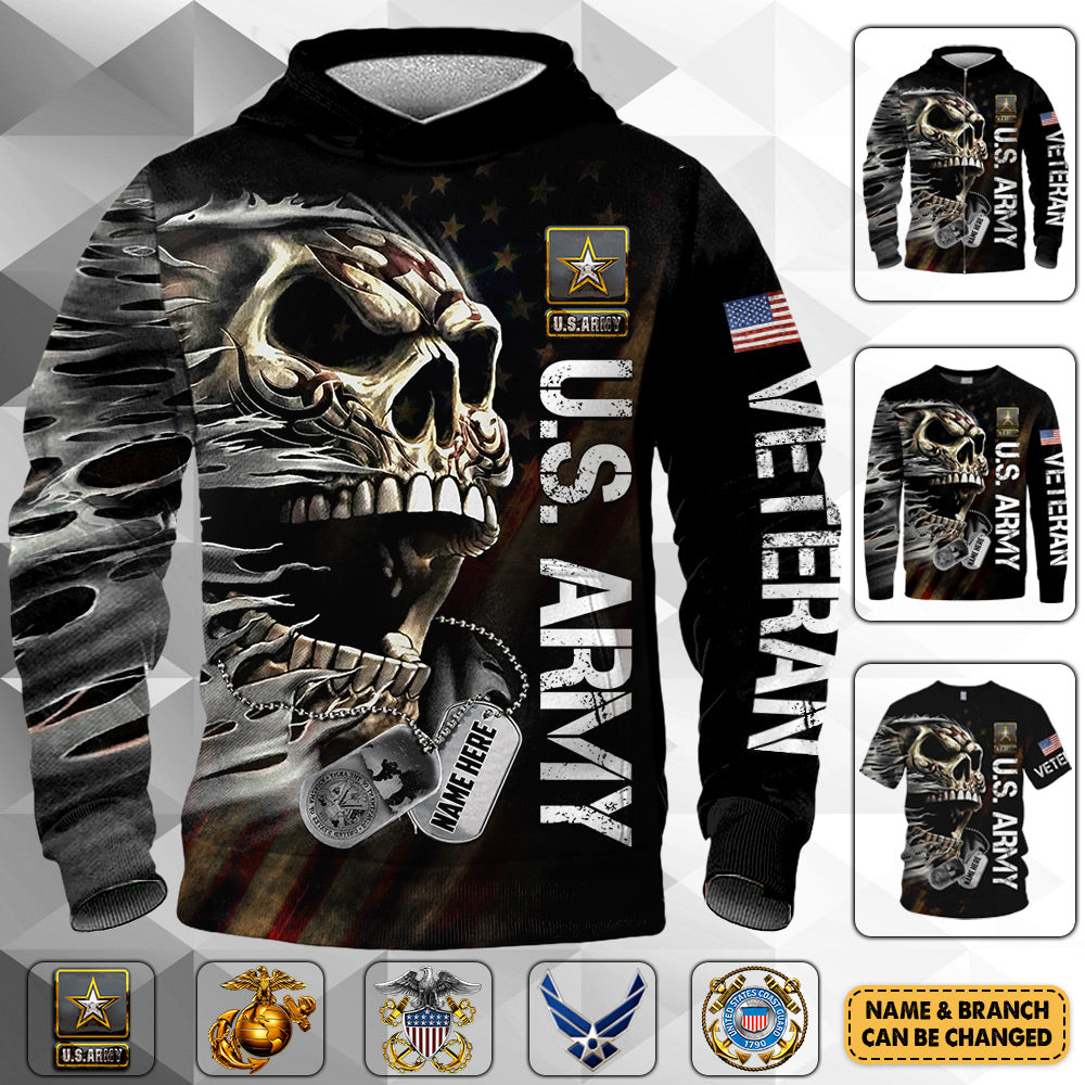 Personalized Branch Name Skull Veteran Wear Dog Tags All Over Print Shirt For Veteran Veterans Day Gift H2511