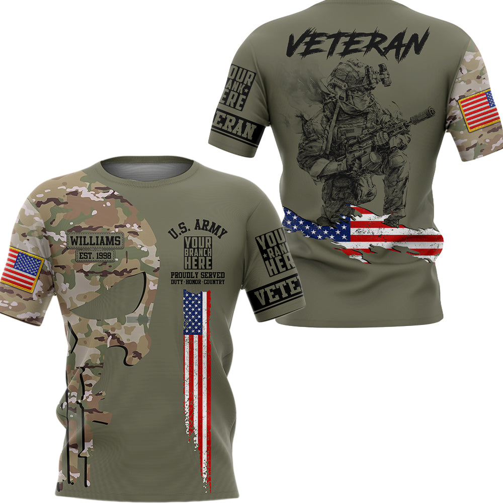 US Veteran Custom All Branches Camouflage Skull All Over Print Shirt For Veteran H2511