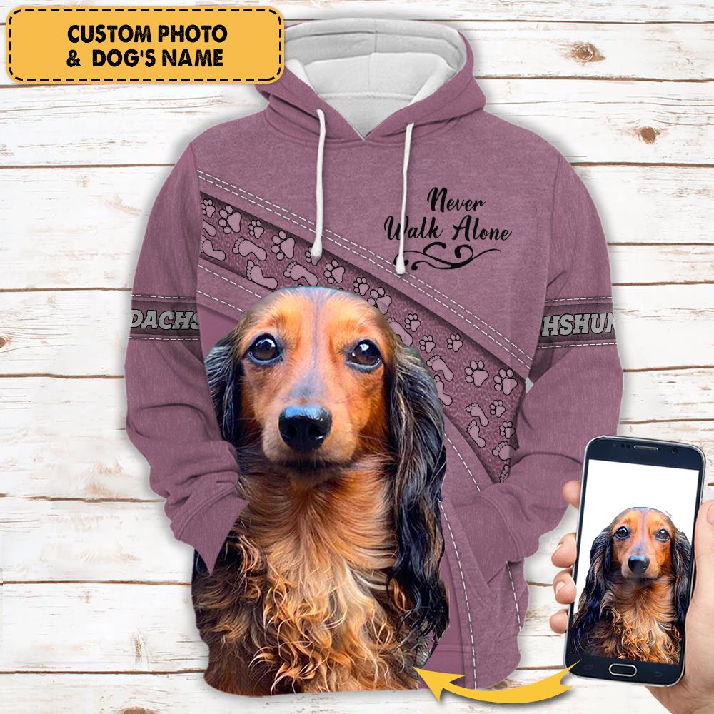 Personalized Long Hair Dachshund Never Walk Alone All Over Print Shirt