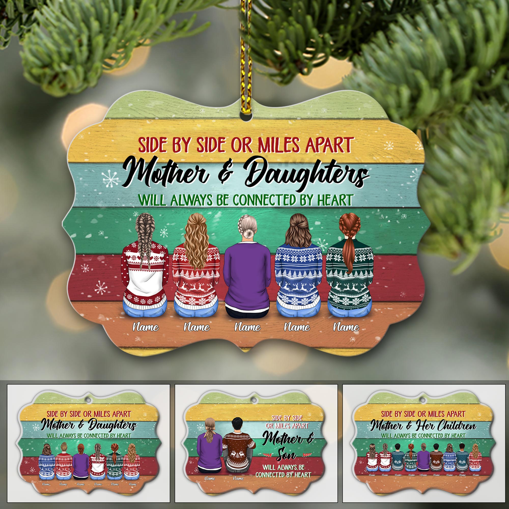 Personalized Mother And Daughters Vintage Ornament Tree, Side By Side Or Miles Apart Mother And Daughters Christmas Ornament.