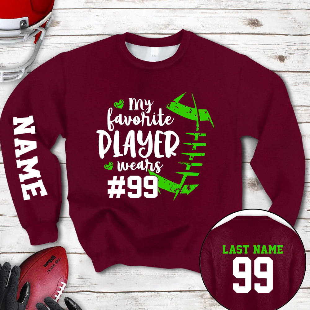 Personalized Shirt My Favorite Player Wears Football Number All Over Print Shirt For Football Mom Grandma Family Member Game Day Shirt H2511