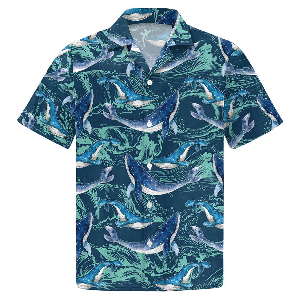 Whale Waves Hawaiian Shirt, Summer gift, Hawaiian Shirts for Men, Aloha Beach Shirt