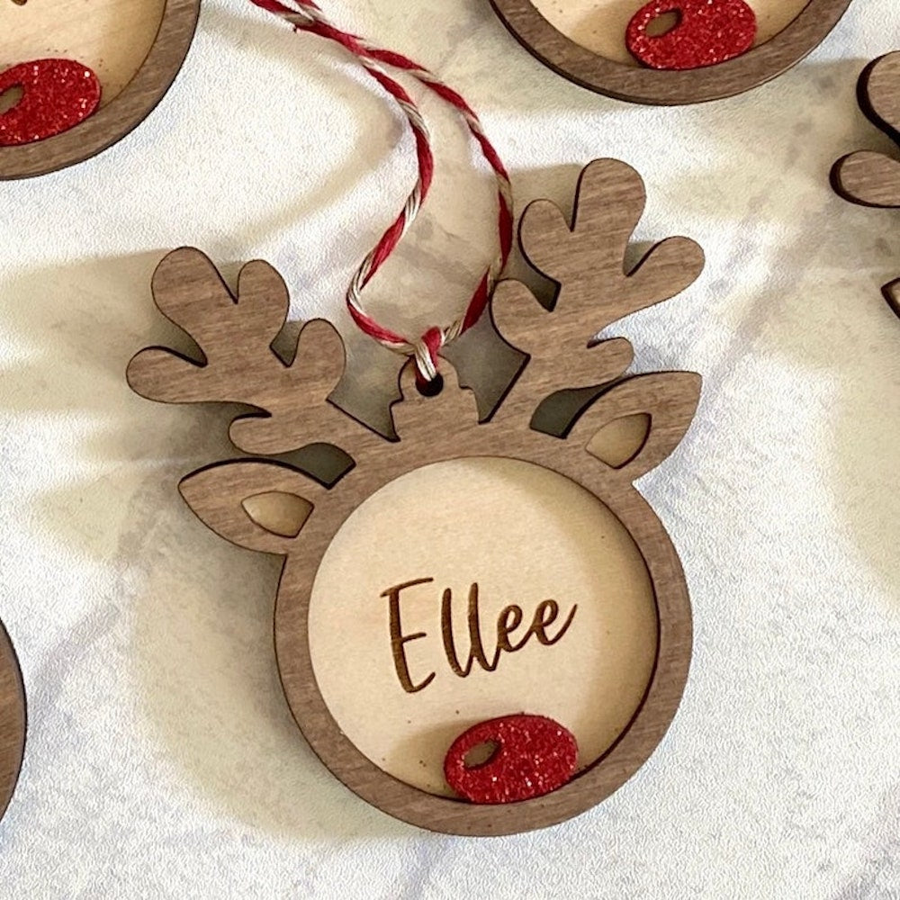 Personalized Retro Reindeer Ornament - 2 Layer Wooden Ornament