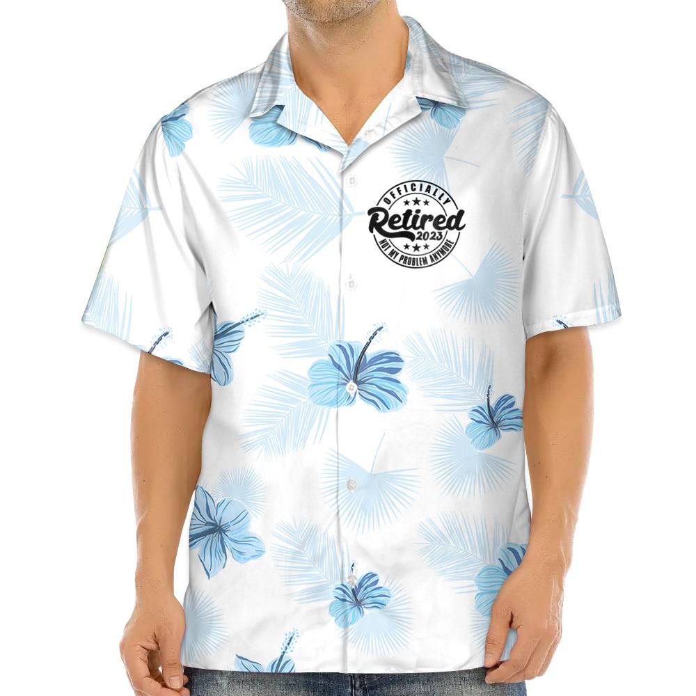 Interest Pod Unique Father's Day Gift, Personalized The Legend Has Retired, Not My Problem Any More, Blue Hibiscus Hawaiian Shirt for Grandpa