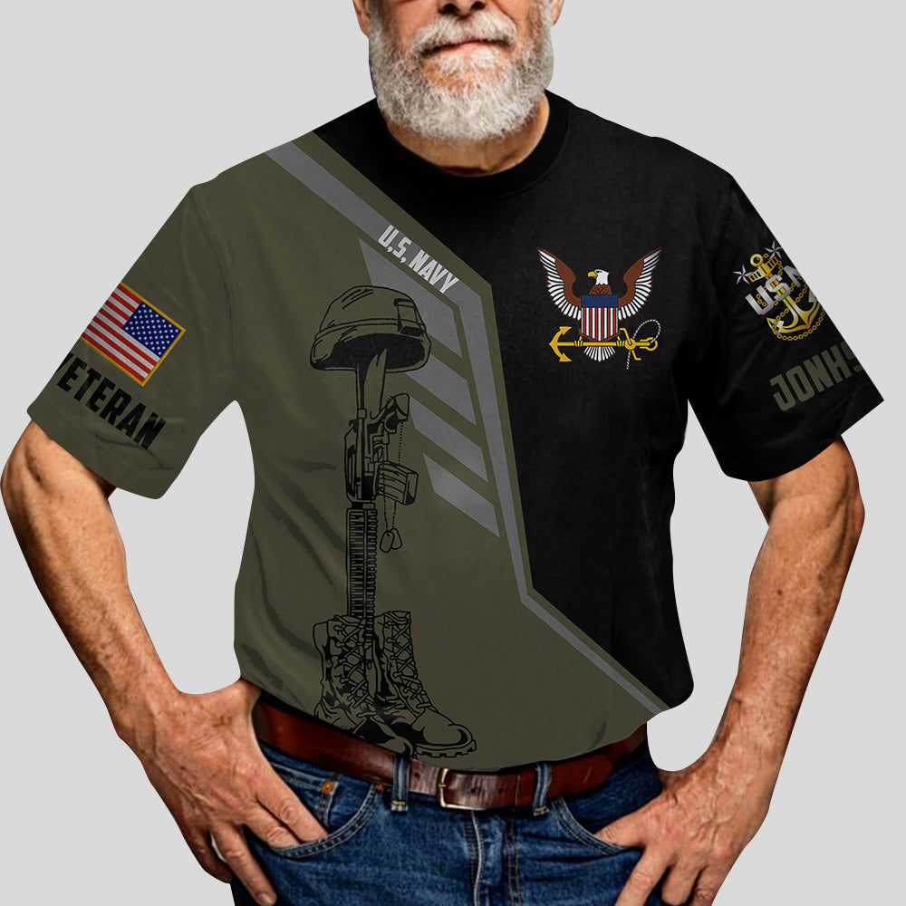 RICH-3DSHIRT-07 Custom 3D All Over Prints T-Shirt, Personalized Name and Ranks, Military Camo