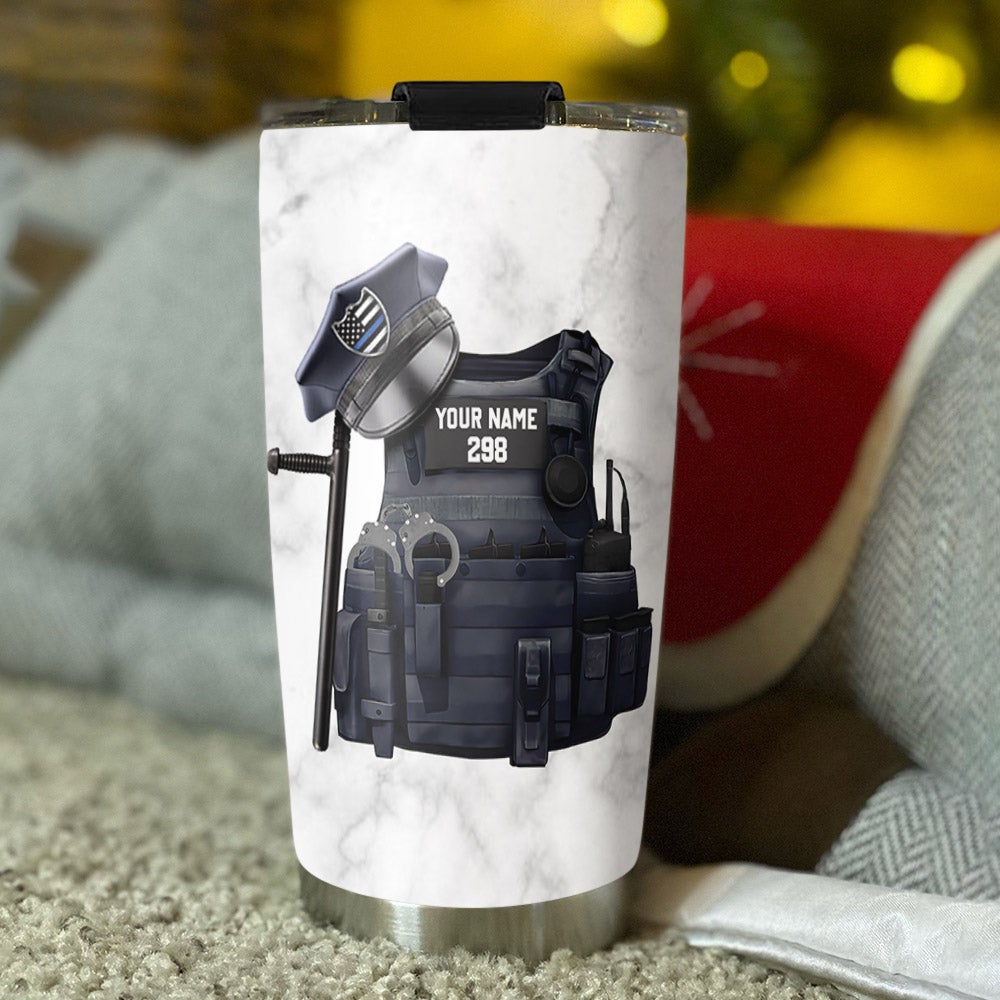 Bulletproof Thin Blue Line Personalized Tumbler Gift For Police - Custom Gifts For Policeman Police Officer