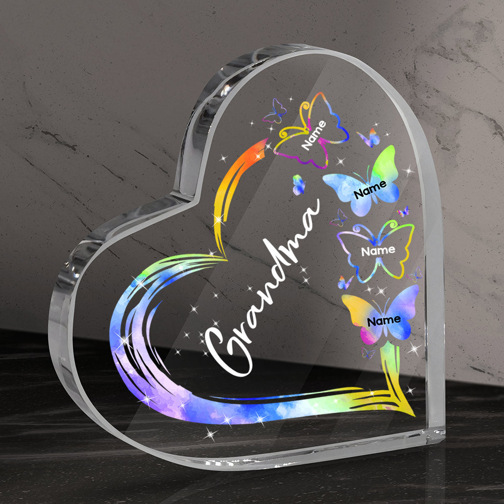 Custom Acrylic Plaque Gift For Grandma - Personalized Gifts For Grandma - Grandma Heart With Colorful Butterflies Acrylic Plaque