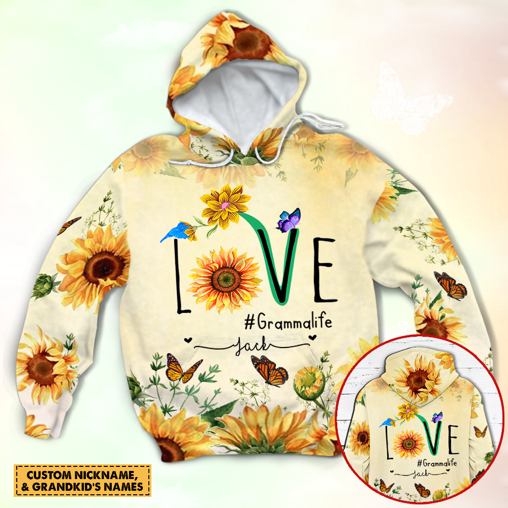 Personalized Love Grandmalife Cute Sunflower All Over Print 3D Shirts For Grandma