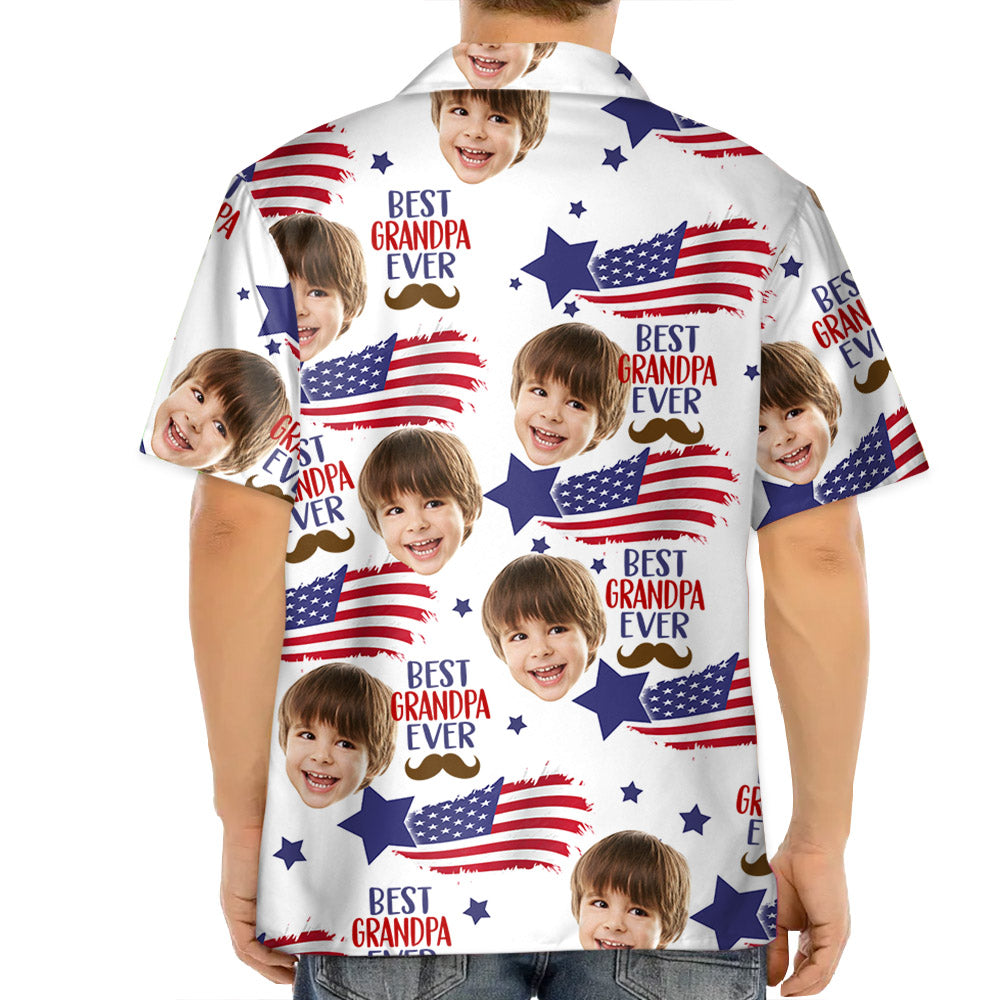 Custom Photo Best Grandpa Ever - Family Personalized Custom Unisex Patriotic Hawaiian Shirt