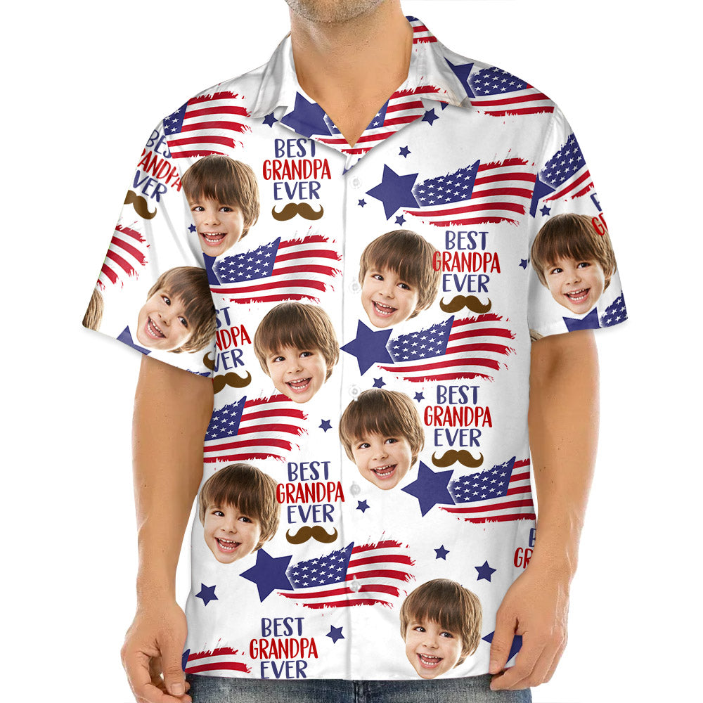 Custom Photo Best Grandpa Ever - Family Personalized Custom Unisex Patriotic Hawaiian Shirt