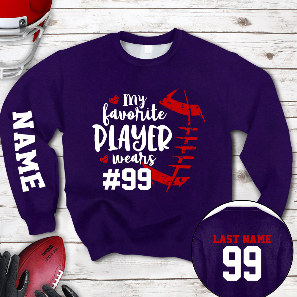 Personalized Shirt My Favorite Player Wears Football Number All Over Print Shirt For Football Mom Grandma Family Member Game Day Shirt H2511