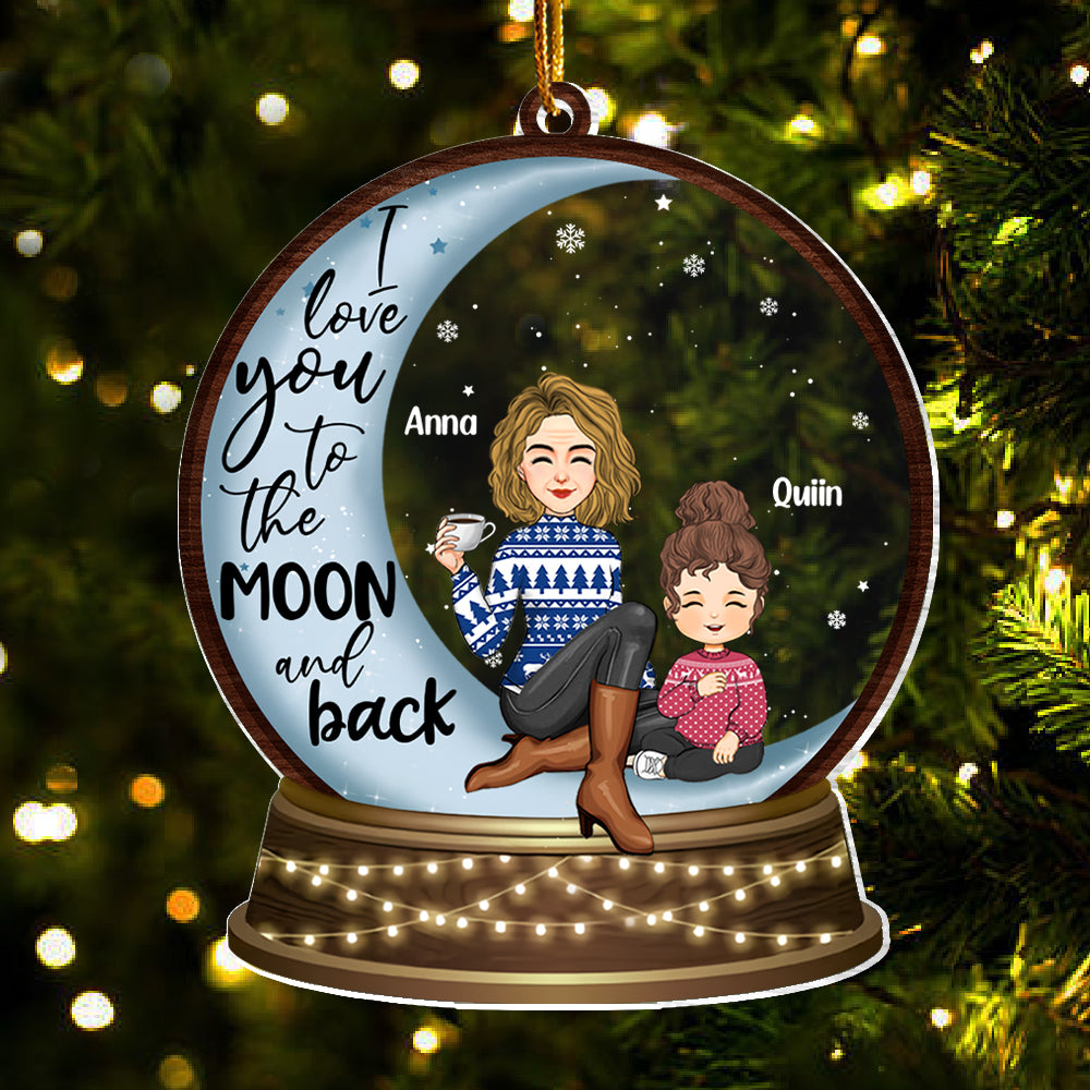 I Love You To The Moon And Back - Personalized Wood And Acrylic Ornament