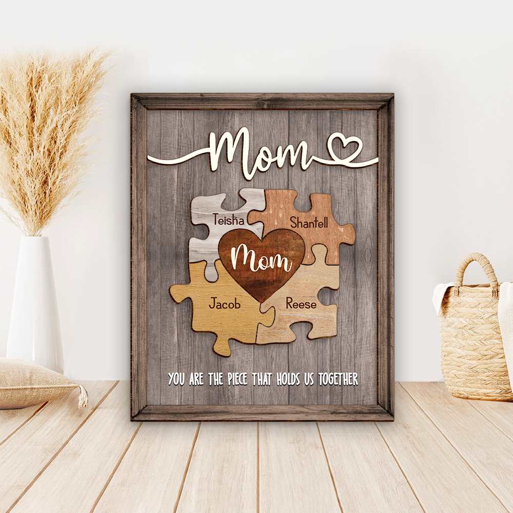 Puzzle Mom You Are The Piece That Holds Us Together - Personalized Wooden Photo Plaque Gift For Mother Grandma