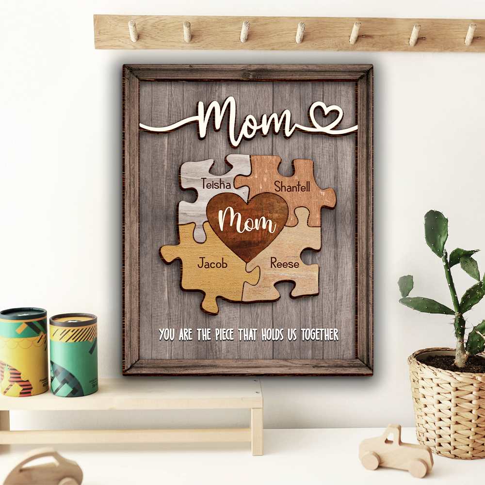 Puzzle Mom You Are The Piece That Holds Us Together - Personalized Wooden Photo Plaque Gift For Mother Grandma
