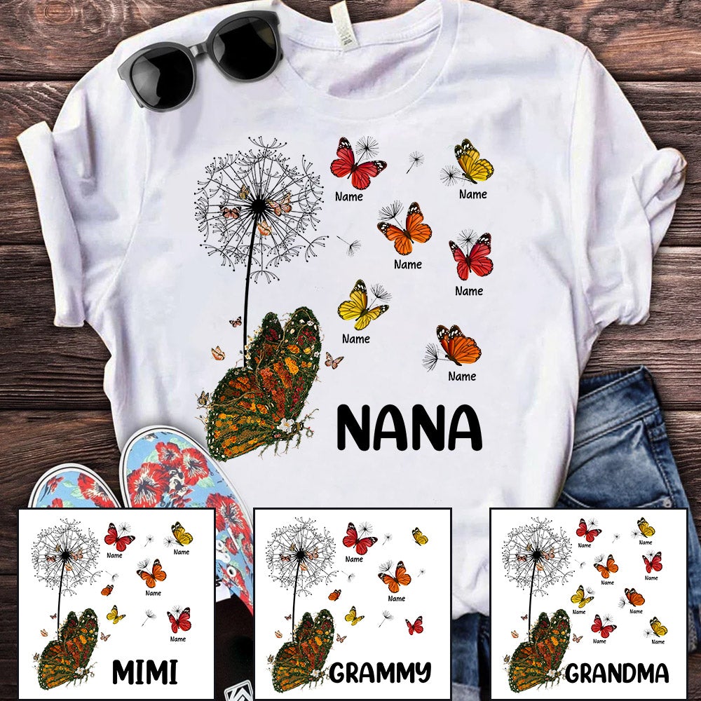 Personalized Nana Dandelion Butterflies Shirt Nana With Grandkids Name Shirt Gifts For Grandma