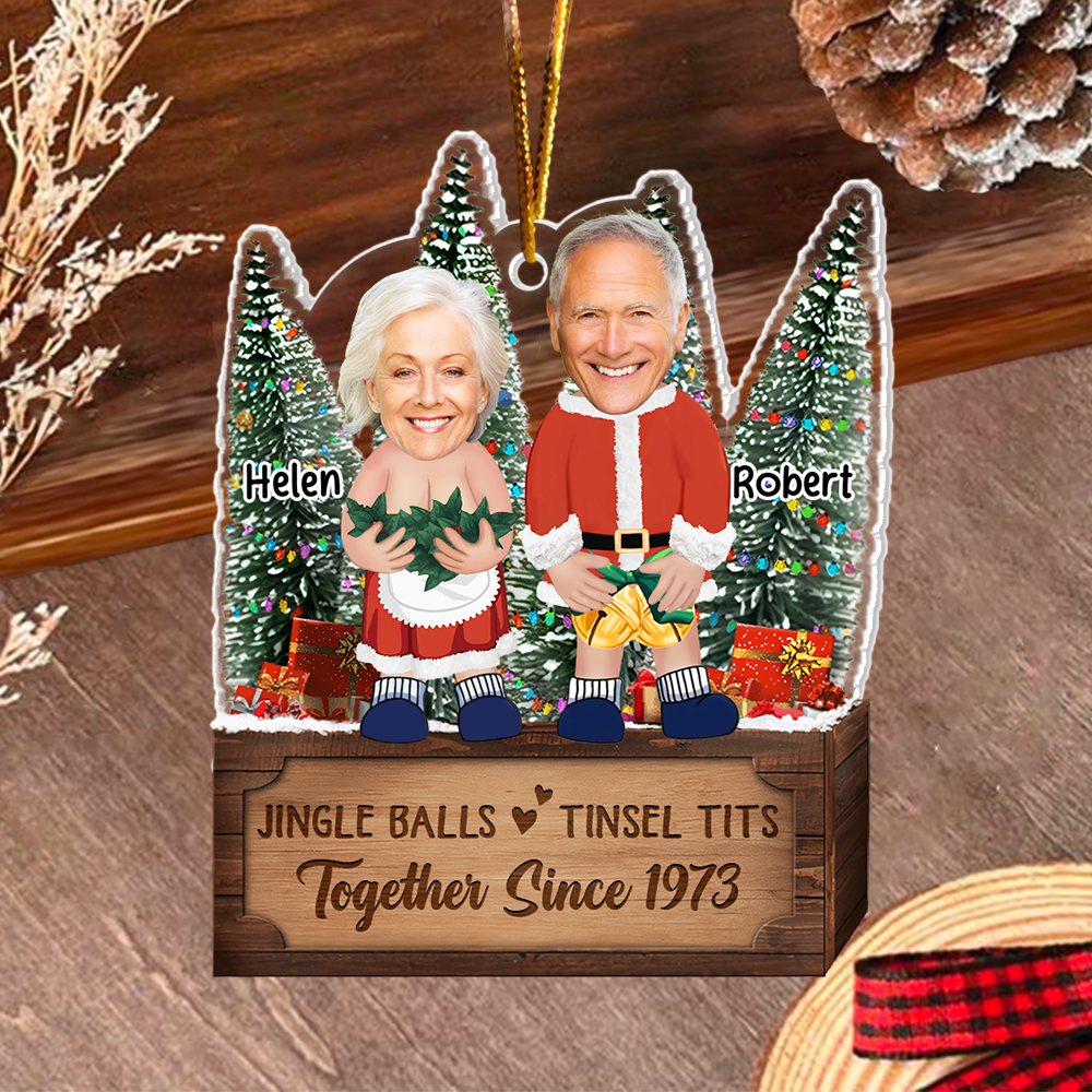 Couple Santa Clauses - Personalized Acrylic Photo Ornament