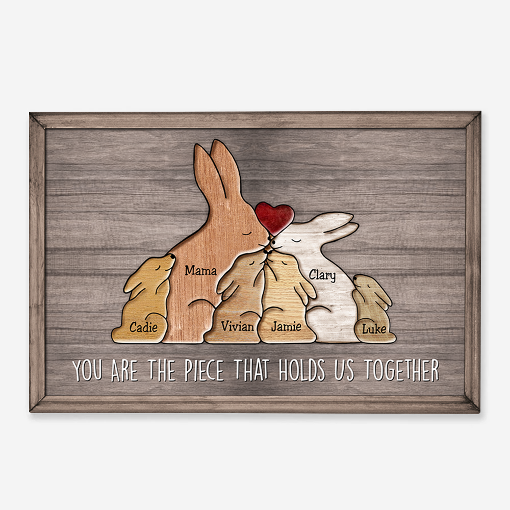 Puzzle Canvas Mom You Are The Piece That Holds Us Together - Rabbits - Personalized Canvas Gift For Mother - Mother's Day Gift For Her