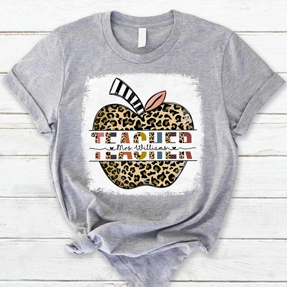 Personalized Leopard Apple Custom Teacher's Name T-Shirt Teacher Appreciation Gift
