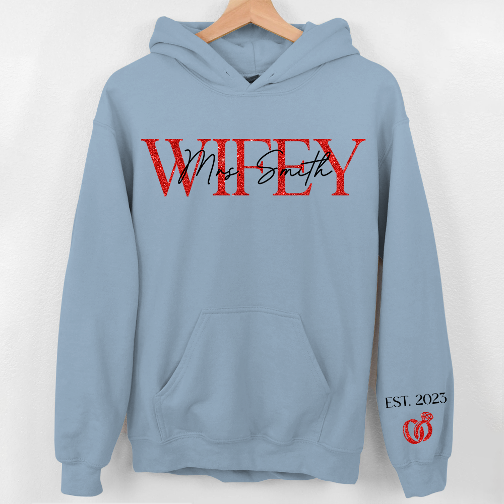 The Love Of My Life My Wifey - Couple Personalized Custom Unisex Sweatshirt With Design On Sleeve - Gift For Husband Wife, Anniversary