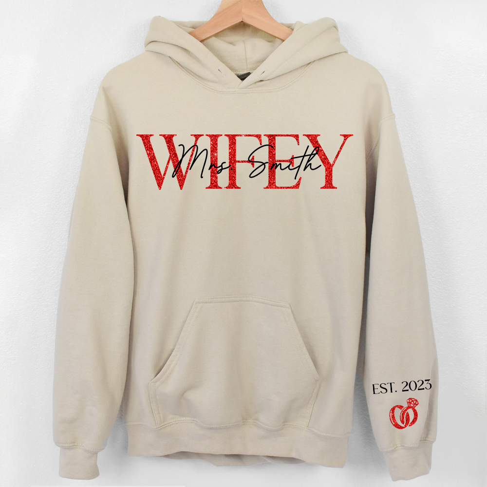 The Love Of My Life My Wifey - Couple Personalized Custom Unisex Sweatshirt With Design On Sleeve - Gift For Husband Wife, Anniversary