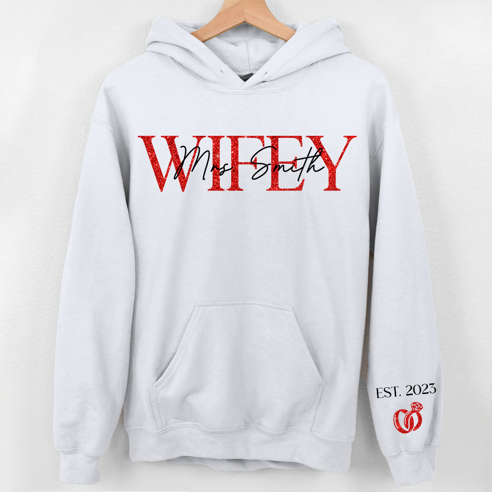 The Love Of My Life My Wifey - Couple Personalized Custom Unisex Sweatshirt With Design On Sleeve - Gift For Husband Wife, Anniversary