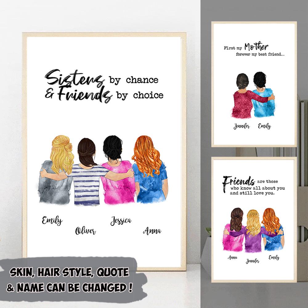 Personalized Sister Poster Sisters By Chance And Friends By Chois Hug Art Poster Gifts For Sisters