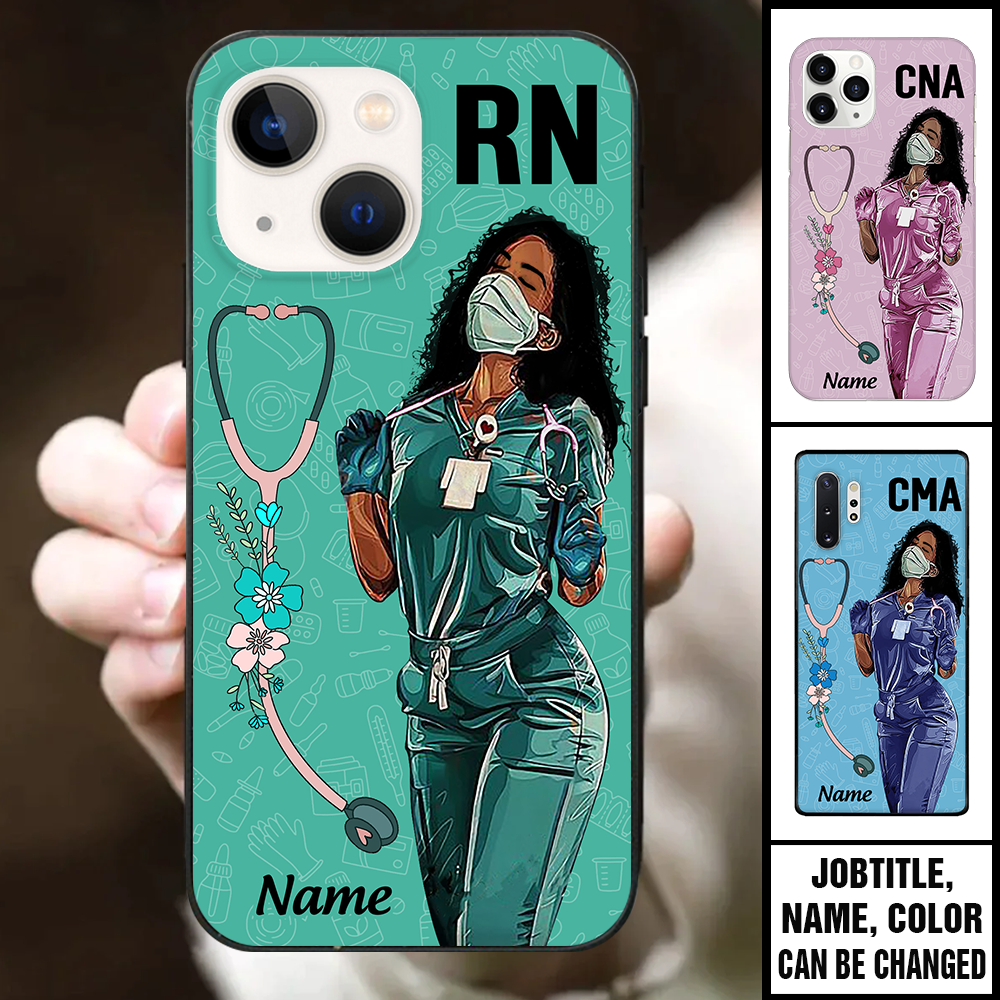 Personalized Black Nurse Phone Case Nurse Black Queen Phone Case