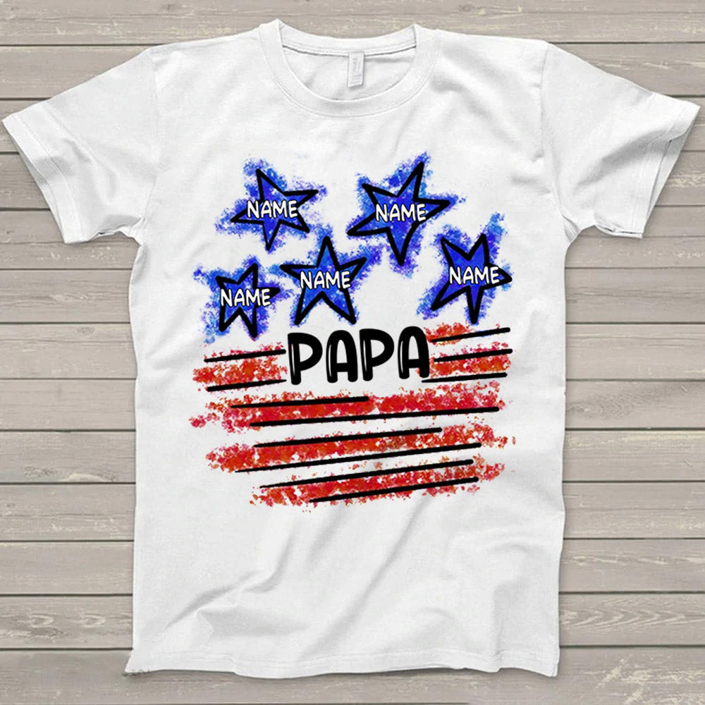 Personalized Papa, American Flag With His Star Grandkid's Name T-Shirt For Grandpa, Gift For Grandpa