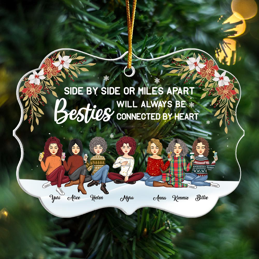 Besties Sisters Will Always Be Connected By Heart Personalized Acrylic Ornament