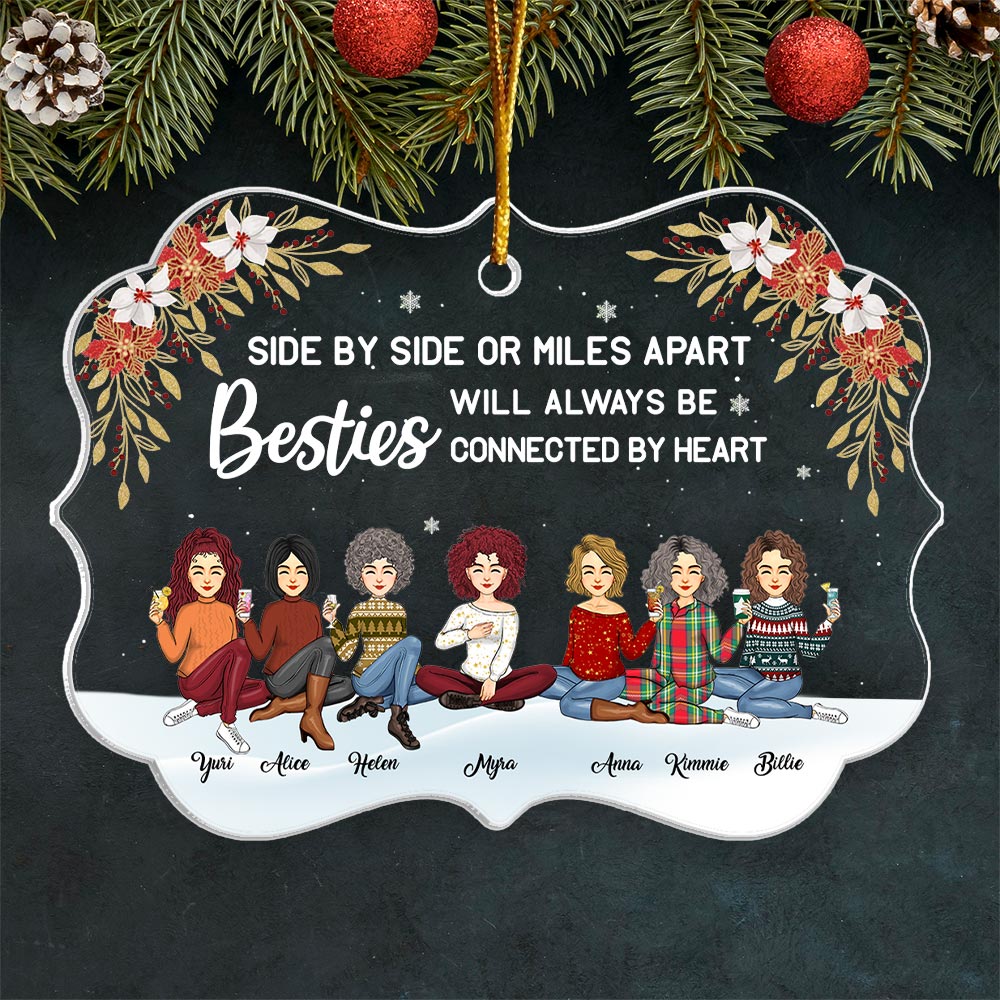 Besties Sisters Will Always Be Connected By Heart Personalized Acrylic Ornament