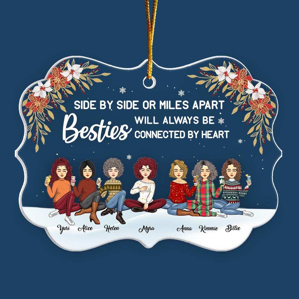 Besties Sisters Will Always Be Connected By Heart Personalized Acrylic Ornament