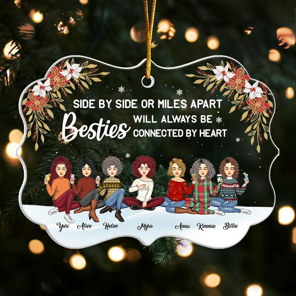 Besties Sisters Will Always Be Connected By Heart Personalized Acrylic Ornament