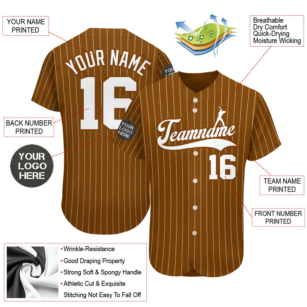 Custom Logo Name Number Brown Pinstripe Baseball Jersey