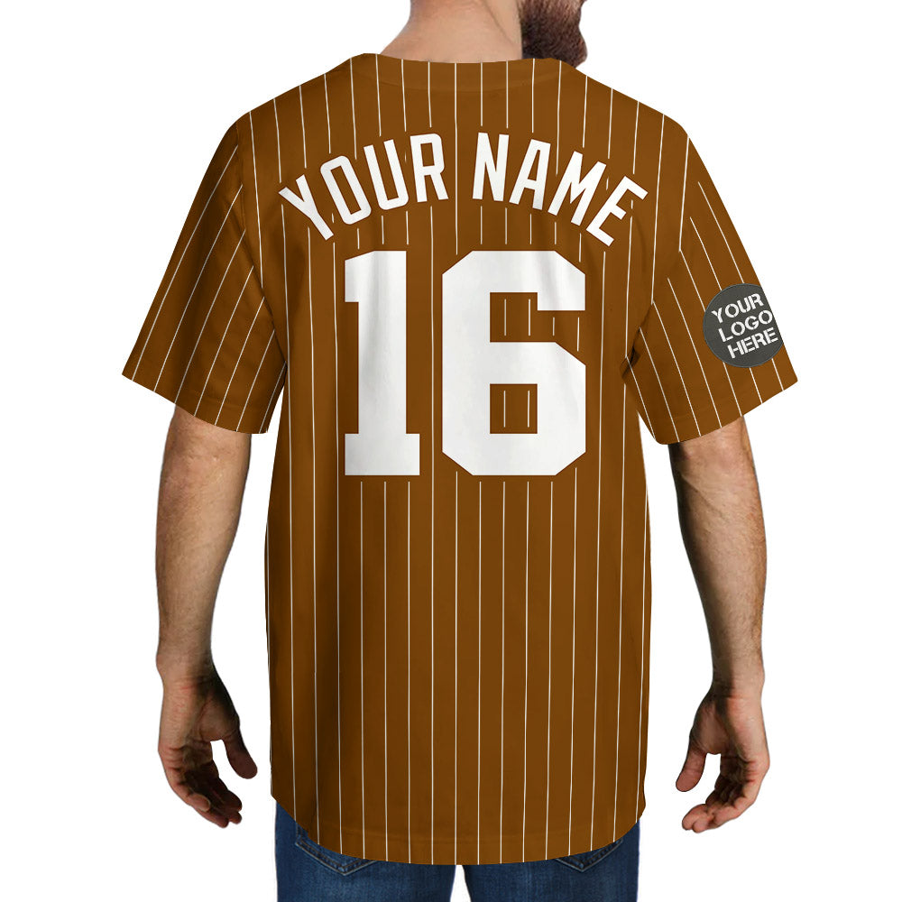 Custom Logo Name Number Brown Pinstripe Baseball Jersey