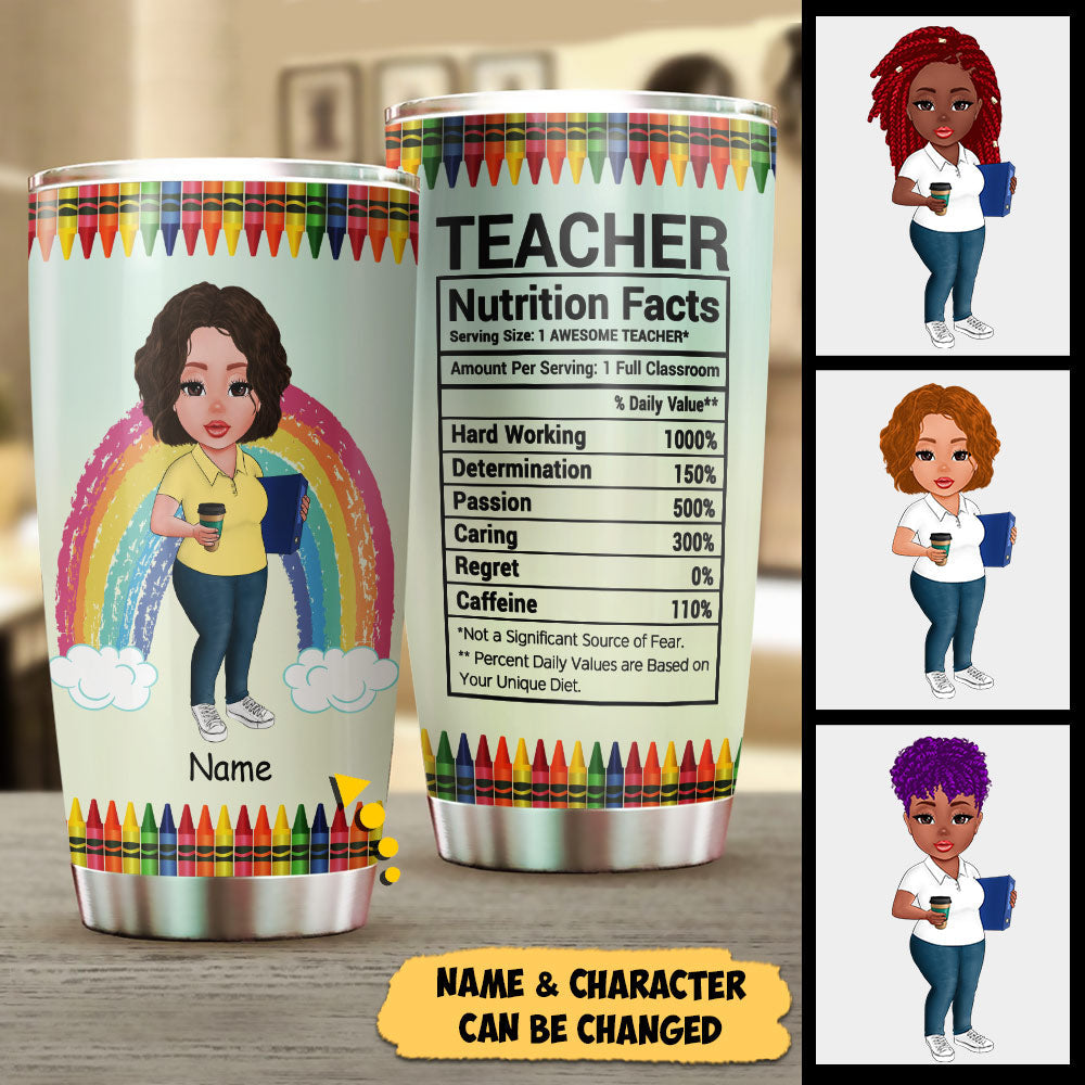 Teacher Nutrition Facts, Personalized Tumbler For Teacher, Name And Character Can Be Changed