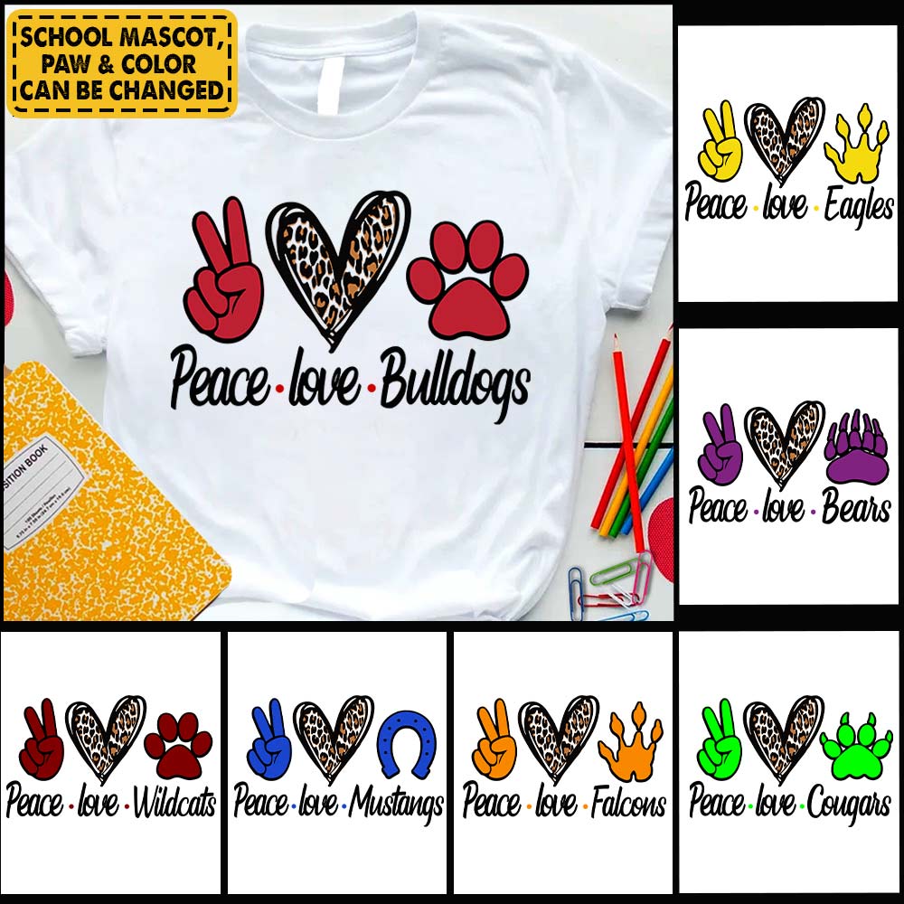 Personalized Peace Love School Mascot Teacher T-Shirt