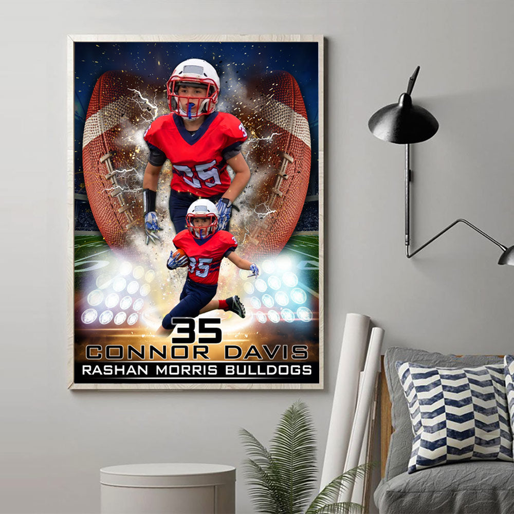 Personalized Name Number School Name Team Name American Football Player Poster Canvas For Football Lover Football Son Mom H2511
