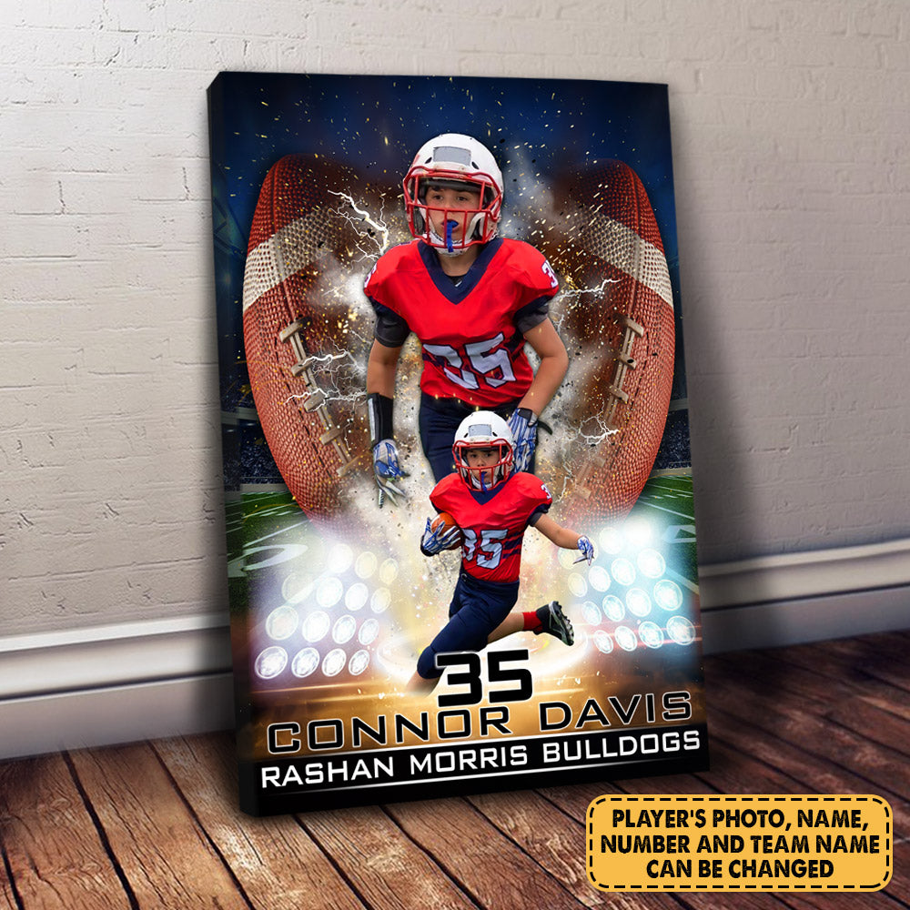Personalized Name Number School Name Team Name American Football Player Poster Canvas For Football Lover Football Son Mom H2511